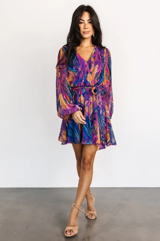 Rev Mini Dress | Blue Multi Elegant Silk Mini Dress