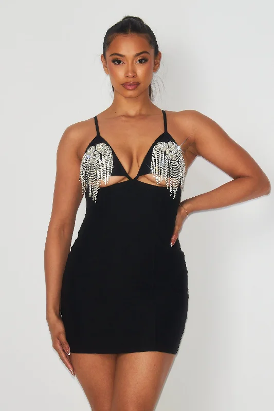 Wish For You Rhinestone Embellished Mini Dress Cozy Ribbed Mini Dress