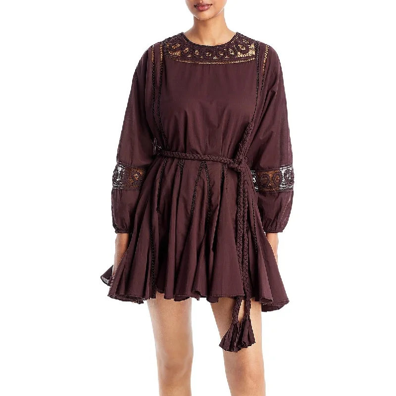 Rhode Womens Ella Cotton Lace Trim Mini Dress Stylish Short-Sleeve Mini Dress