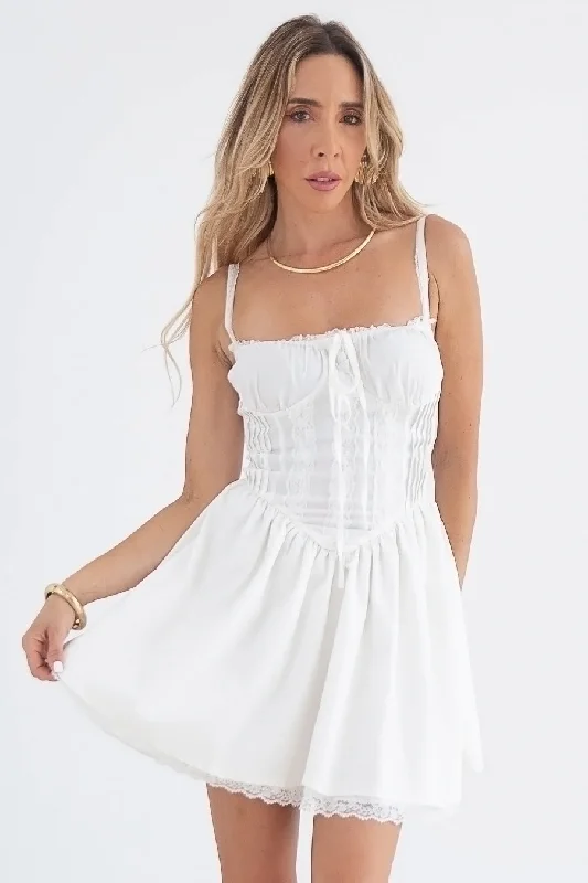 Romantic Lace Flare Mini Dress - White Comfortable Ruffle Mini Dress