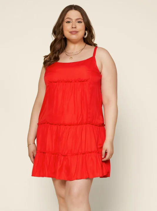 Ruffled Tiered Cami Mini Dress - Plus Size- FINAL SALE ITEM Trendy Floral Mini Dress
