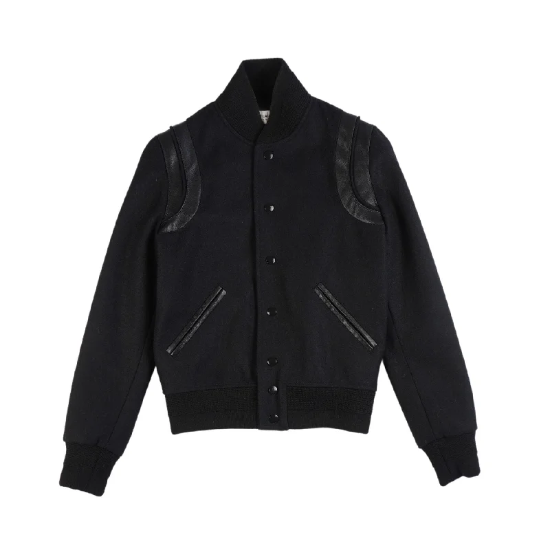 Saint Laurent 'Teddy' Varsity Jacket - Women's 34 Knit Fabric Woven Fabric Fleece Fabric