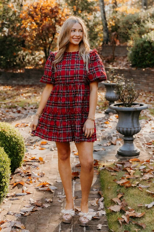 Sarah Plaid Tiered Mini Dress Casual Mini Dress with Pockets