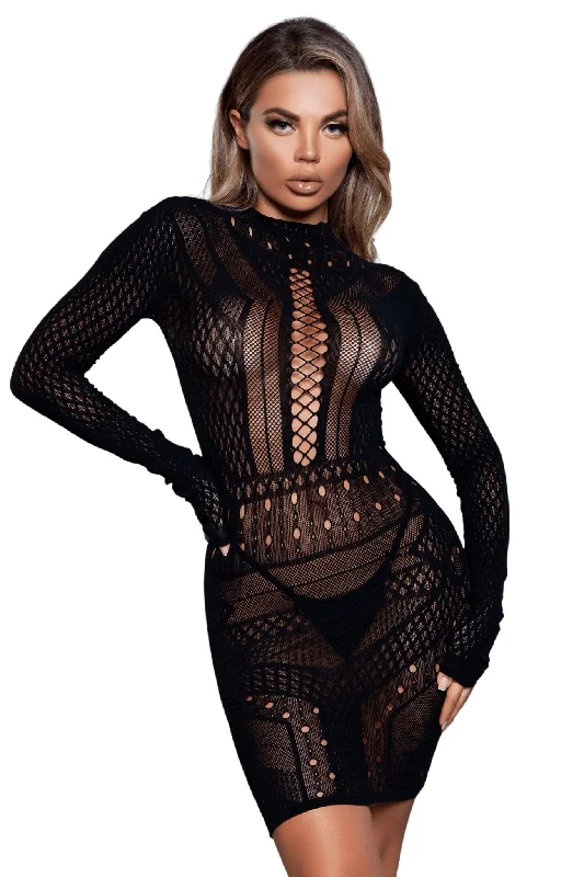 Seductive Long Sleeve Geometric Mini Dress Elegant Vintage Mini Dress