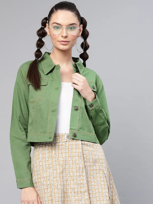 Olive Denim Crop Jacket Anorak Shell Jacket Lightweight Jacket