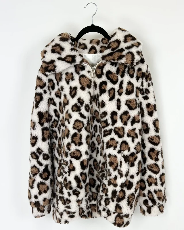 Animal Print Half Zip Jacket - Small Faux Fur Jacket Real Fur Jacket Shearling Jacket Animal Print Half Zip Jacket - Small Faux Fur Jacket Real Fur Jacket Shearling Jacket