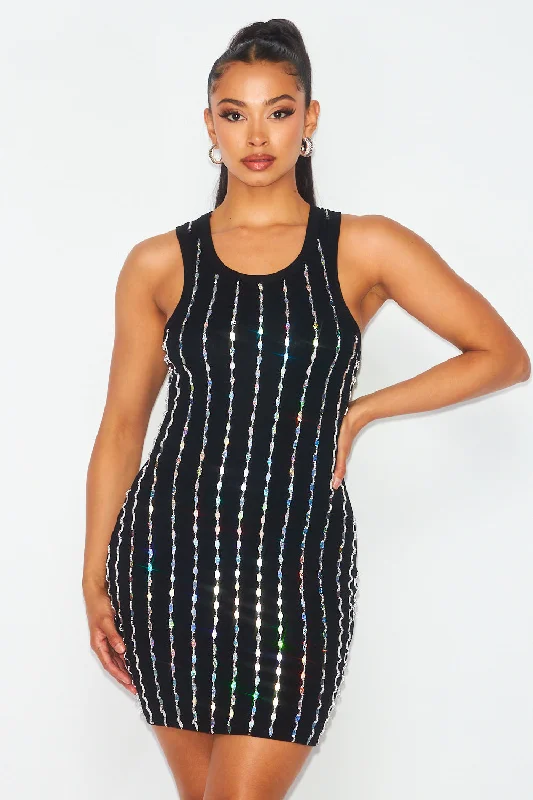 Sonrisa Beaded Jewel Racerback Tank Mini Dress Trendy Tulle Mini Dress