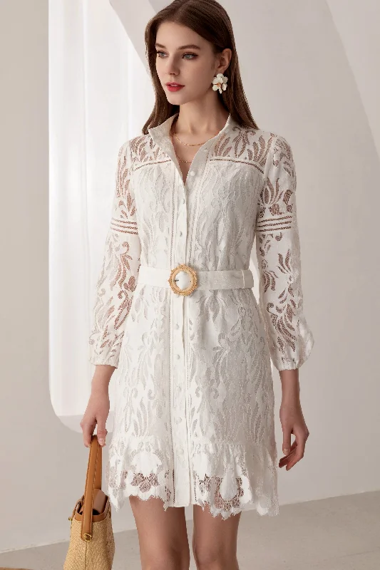 Tammy Lace Mini Dress - White Chic Bohemian Mini Dress