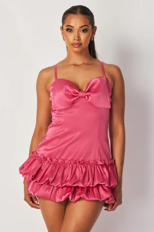 Tatianna Satin Bow Detail Bubble Cami Mini Dress Classic Shift Mini Dress
