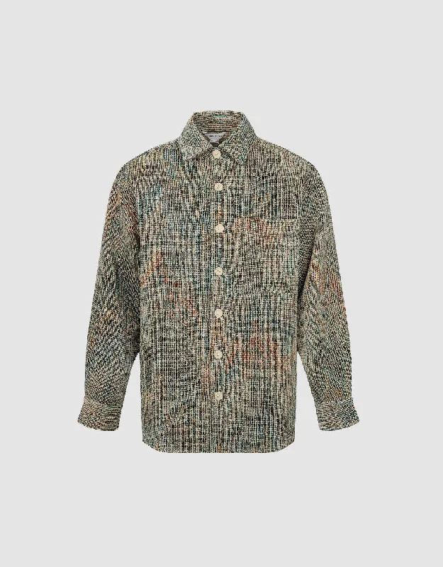Textured Button Up Straight Jacket Nylon Jacket Polyester Jacket Spandex Jacket