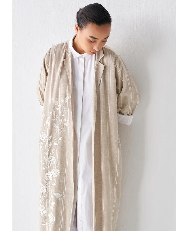 Tonal Embroidered Jacket Hooded Jacket Caped Jacket Shawl Collar Jacket