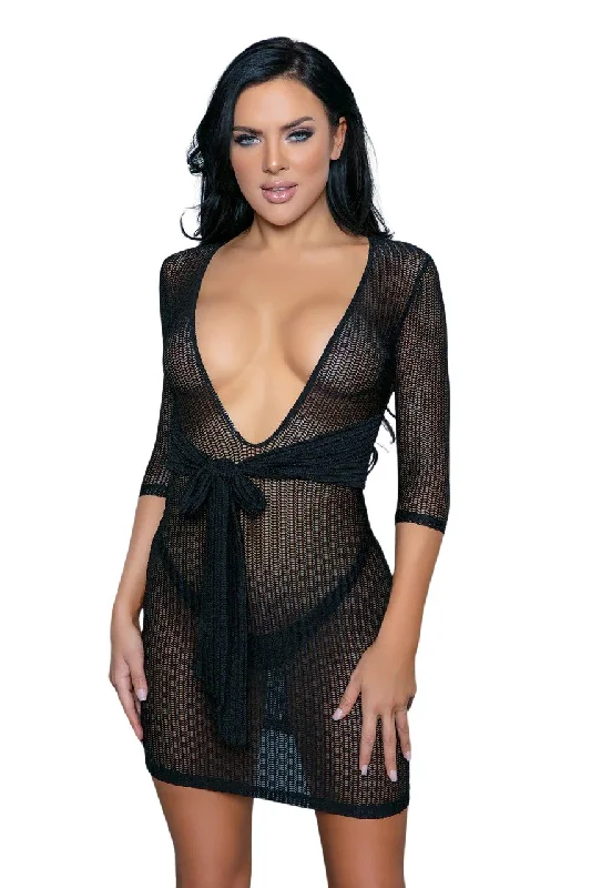 Waist-Kissed Sheer Elegance Mini Dress Stylish Button-Down Mini Dress