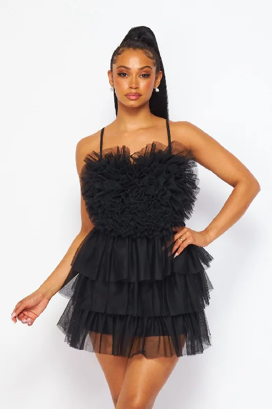 With All My Heart Mesh Tulle Ruffled Mini Dress Cozy Knit Mini Dress
