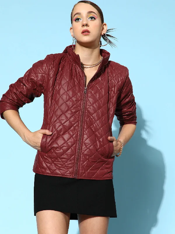 Women Burgundy Quilted Hooded Puffer Jacket Rayon Jacket Velvet Jacket Corduroy Jacket Women Burgundy Quilted Hooded Puffer Jacket Rayon Jacket Velvet Jacket Corduroy Jacket