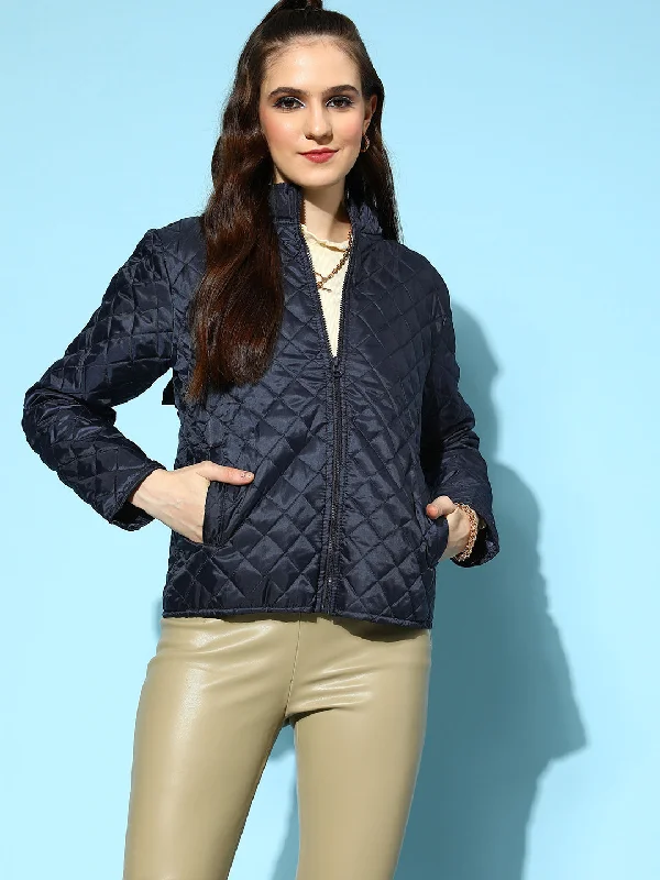 Women Navy Quilted Hooded Puffer Jacket Tailored Jacket Straight Jacket A-Line Jacket Women Navy Quilted Hooded Puffer Jacket Tailored Jacket Straight Jacket A-Line Jacket