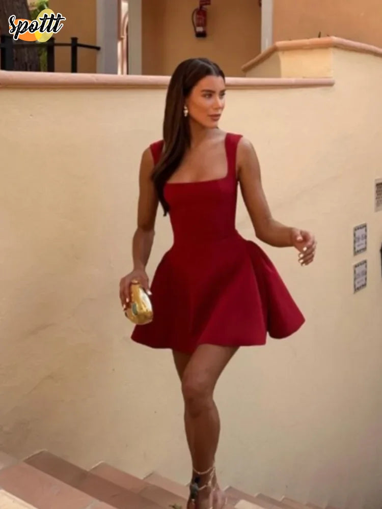 Women's Square Neck Suspender Fashion Designer Mini Dresses (Short) Chic Puff Sleeve Mini Dress Women's Square Neck Suspender Fashion Designer Mini Dresses (Short) Chic Puff Sleeve Mini Dress