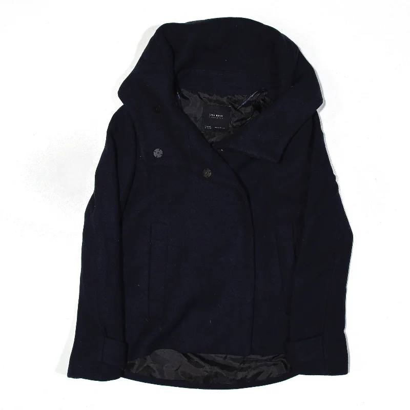 ZARA Jacket Blue Pea Womens XS Print Jacket Jacquard Jacket Embroidered Jacket