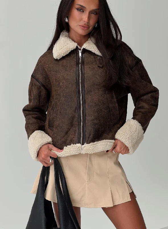 Zephyria Shearling Jacket Brown Satin Jacket Silk Jacket Chiffon Jacket
