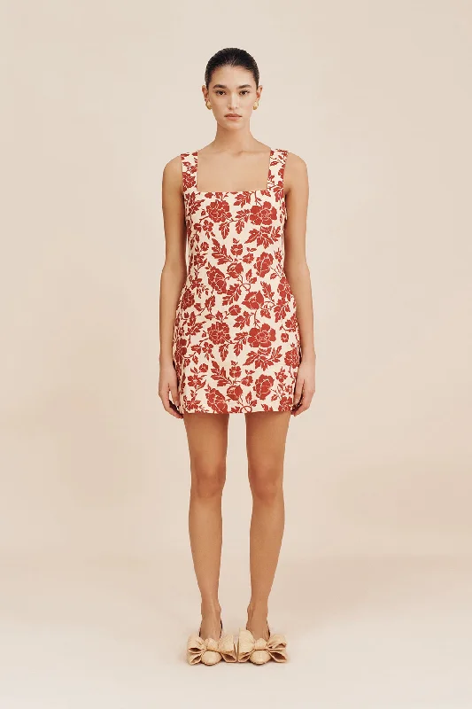 ALICE MINI DRESS - SCARLET BLOOM Fashionable Boho-Chic Mini Dress