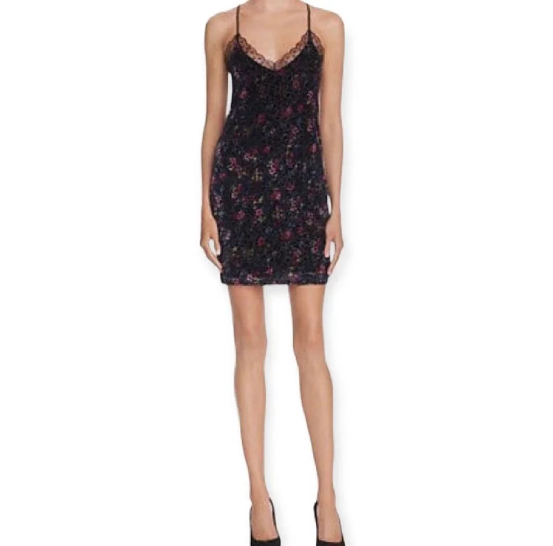 Laced V Neck Black Floral Velvet Mini Dress Classic Floral Mini Dress