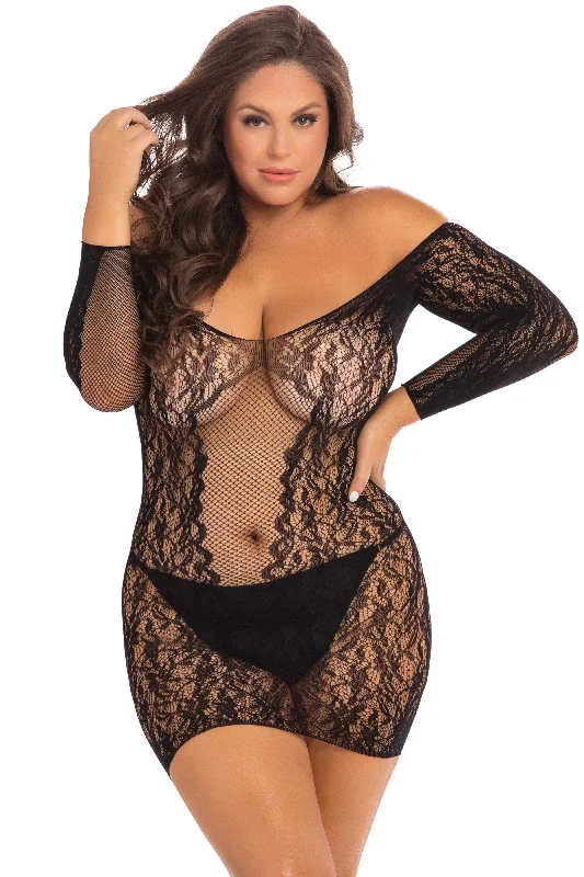 Demure Long Sleeve Mini Dress - Black - 3x/ 4x Stylish Ribbed Mini Dress
