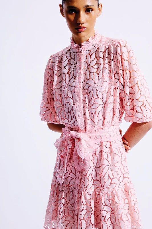 Jasmine Lace Mini Dress | Light Pink Elegant Floral-Print Mini Dress