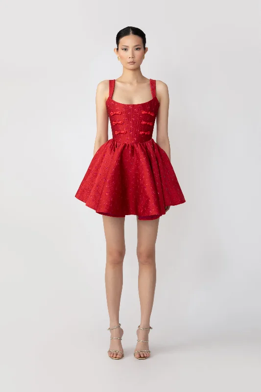 Jolie Jacquard Mini Dress Trendy Crossover Mini Dress
