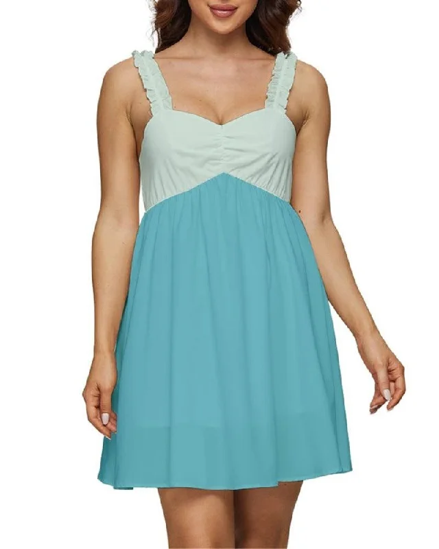 Masu Color Block Babydoll Chiffon Mini Dress Trendy Tie-Dye Mini Dress