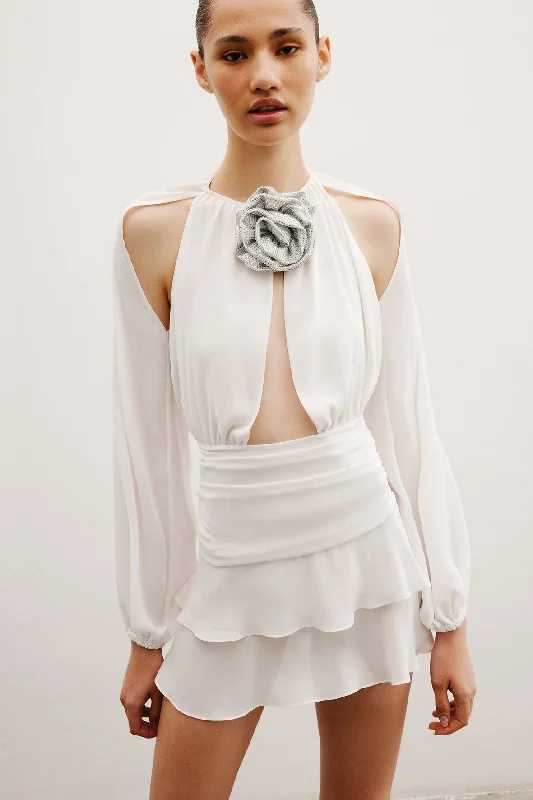 Roma Mini Dress | Off White Classic Floral Print Mini Dress