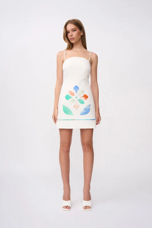 Sienna Sunset Bead Mini Dress - Ivory Multicolour Comfortable Ruffle Mini Dress