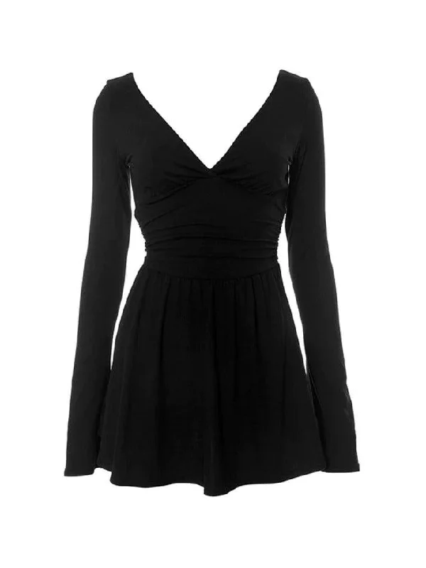 Solid V Neck Mini Dress Fashionable Party Mini Dress