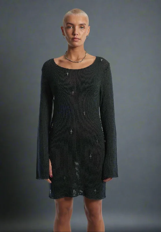 The Ragged Priest Charmed Knit MinI Dress Elegant Vintage Mini Dress