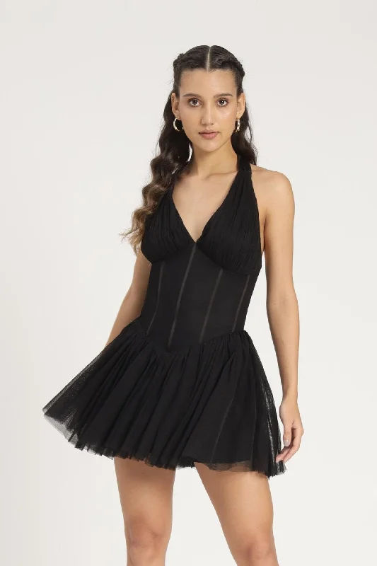 Therma Mini Dress in Black Cozy Satin Mini Dress