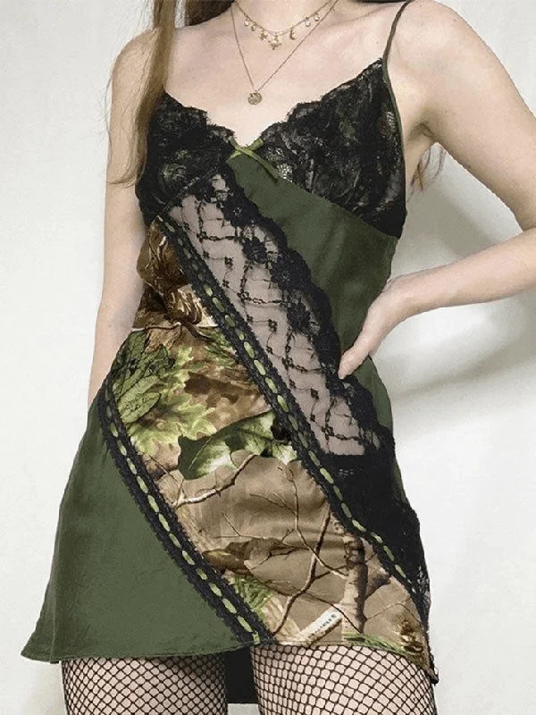 V Neck Patchwork Lace Mini Dress Classic Casual Mini Dress