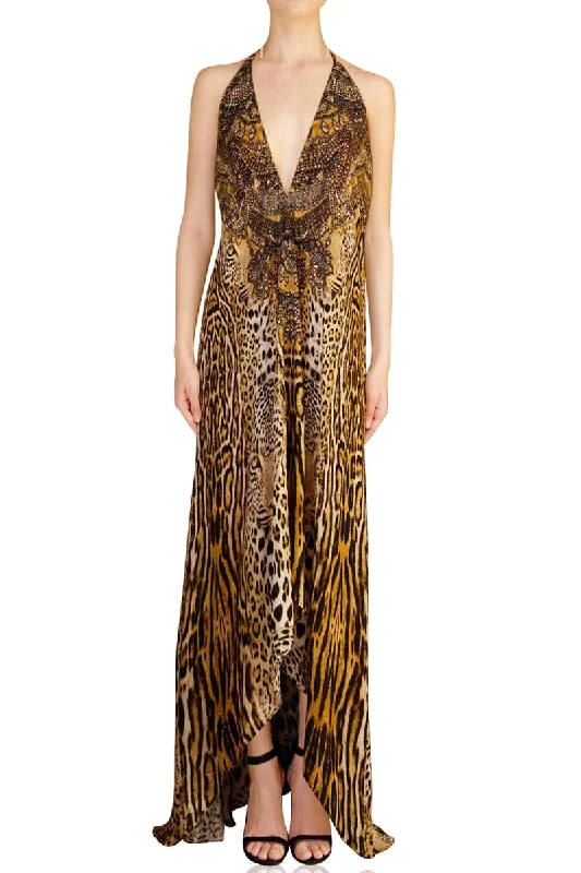 Animal Print Long Dresses For Women Black