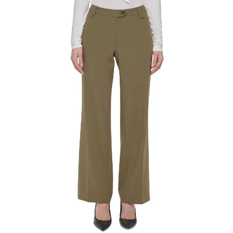 Womens Solid Polyester Dress Pants