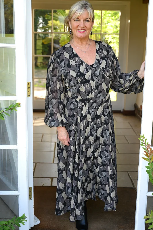 Neutral Abstract Print Dress - Malissa J