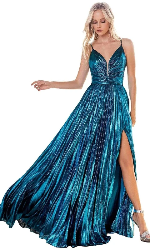 Cinderella Divine - CD161 Plunging Neck A-Line Dress