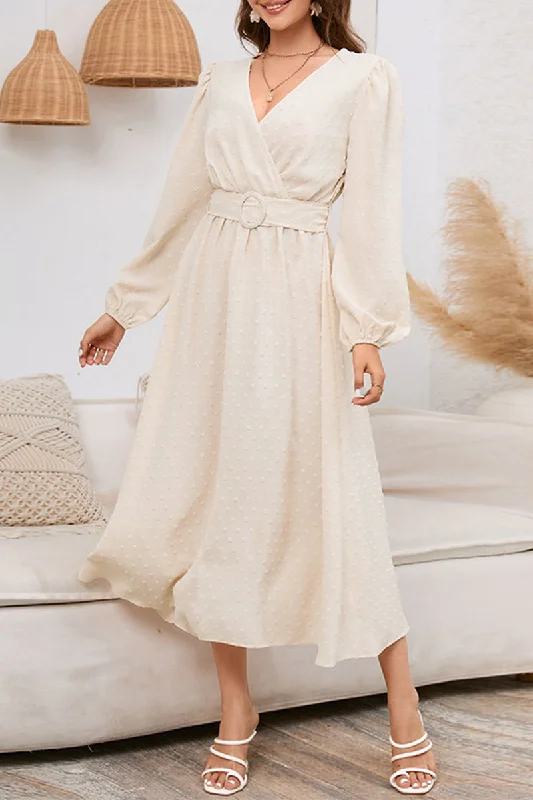 Elegant Solid With Belt V Neck A Line Dresses(5 Colors)