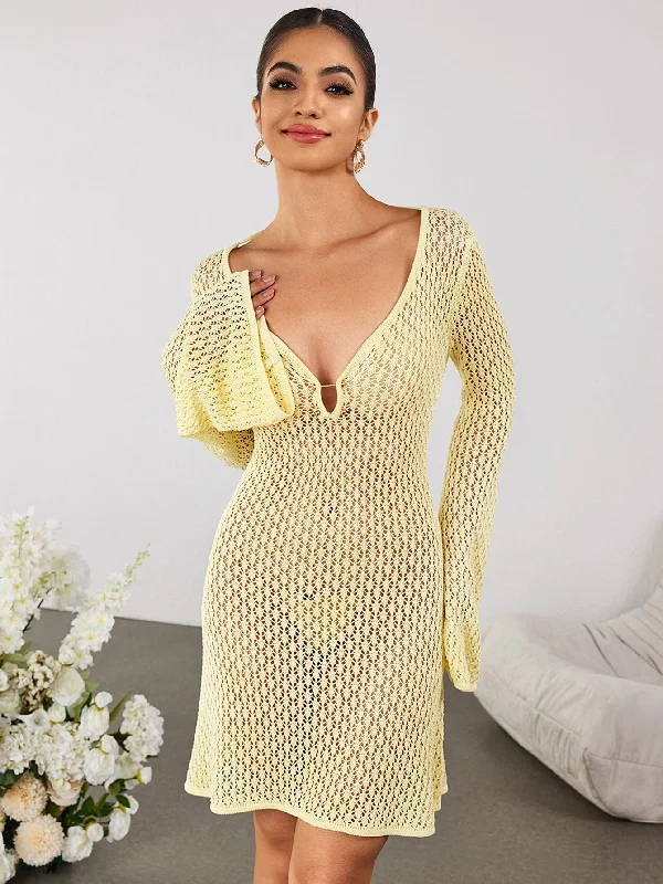 Flounce Sleeve Tie Back Sweater Dress