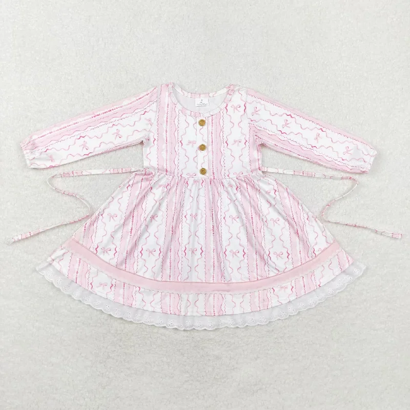 GLD0546   toddler girl clothes pink bow baby girl  winter dress