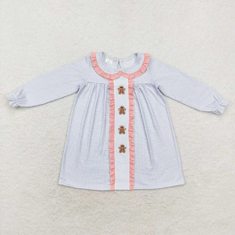 GLD0571    toddler girl clothes embroidery gingerbread man  girl christmas dress