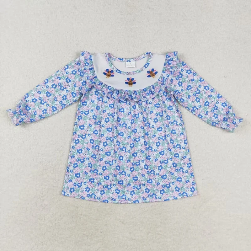 GLD0600   toddler girl clothes embroidery flower turkey girl thanksgiving  winter dress