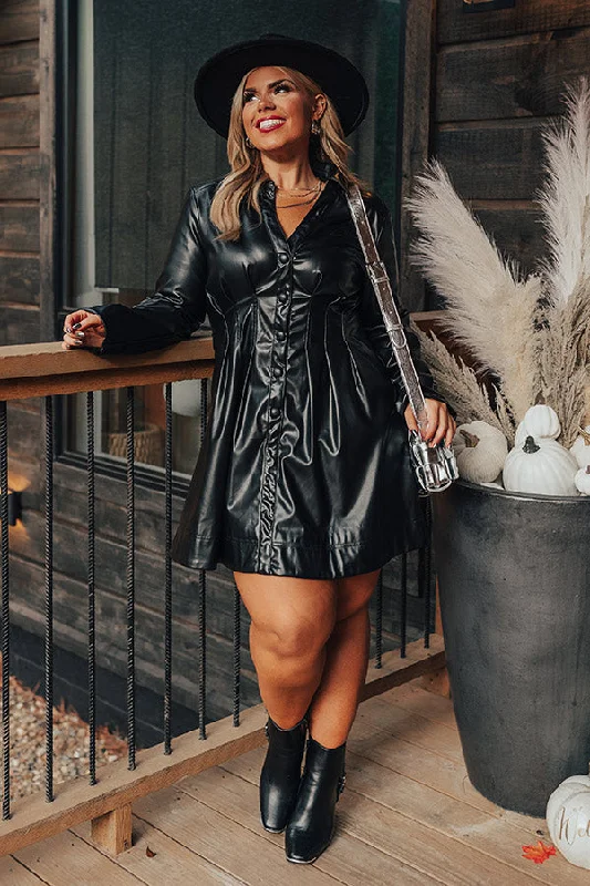 Mostly Amused Faux Leather Dress in Black Curves