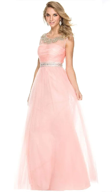 Nox Anabel - Embellished Bateau Long A-line Dress 3129SC