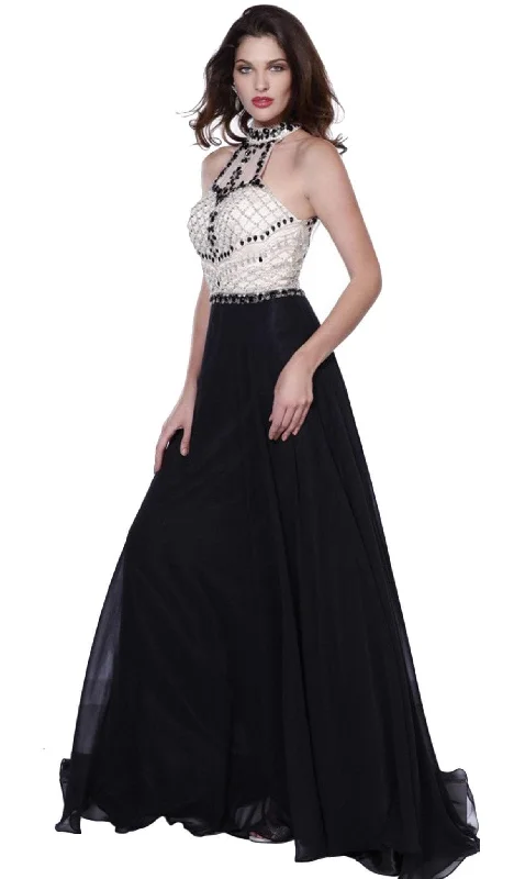 Nox Anabel - Embellished Halter Chiffon A-line Dress 8200SC