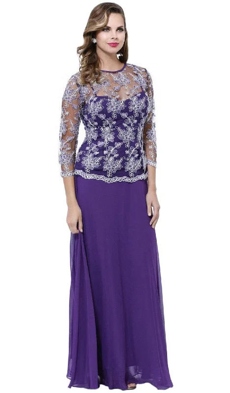 Nox Anabel - Lace Jewel Neck A-line Long Dress 5096SC