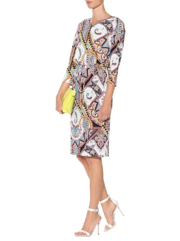 Paisley Printed Jersey Silk V-Neck Dress