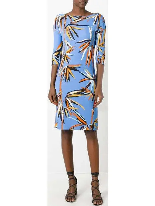 Printed Jersey Silk Dress, Light Blue