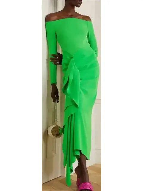 The Lotus Midaxi Ruffle Draped Dress in Green